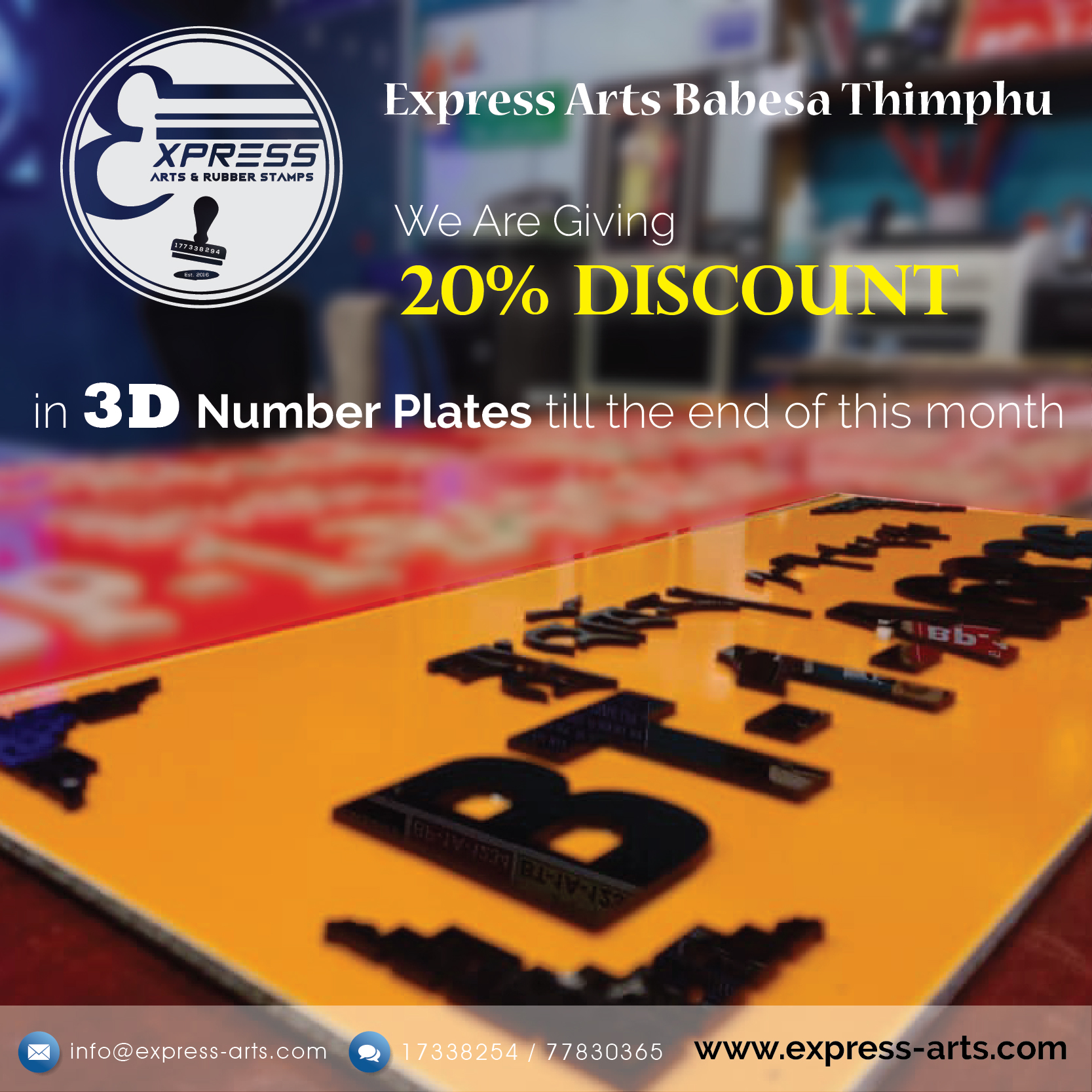 20% Discount on 3D number plates and itsvalid till end of this month (31st /July /2022)